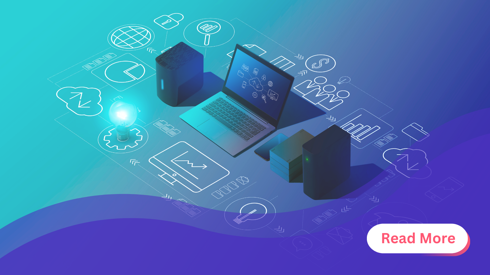 laptop and pc on purple background